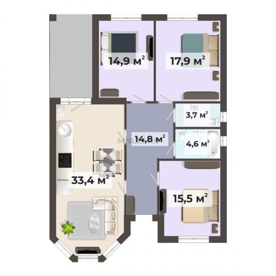 Планировка: Дом 105.4 м² в Краснодаре в КП Bounty Village