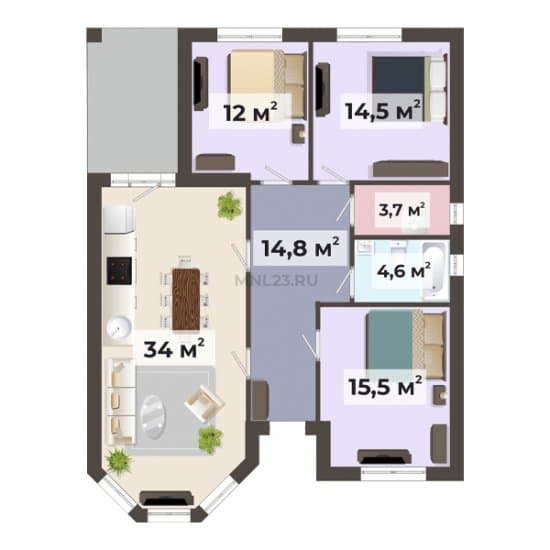 Планировка: Дом 98.7 м² в Краснодаре в КП Bounty Village