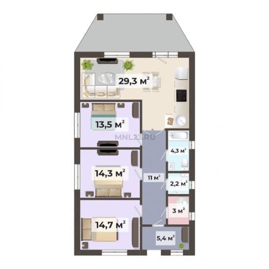 Планировка: Дом 97.6 м² в Краснодаре в КП Bounty Village