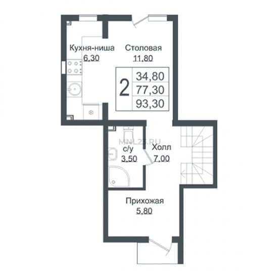 Планировка: Дом 93.3 м² в Краснодаре в КП Германия, этаж 1