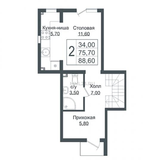 Планировка: Дом 88.6 м² в Краснодаре в КП Германия, этаж 1