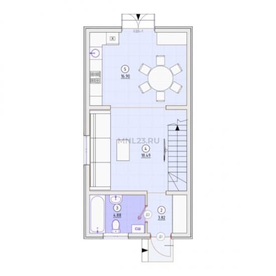 Планировка: Дом 90 м² в Краснодаре в КП Скандинавия, этаж 1