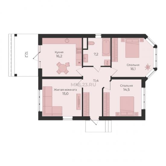 Планировка: Дом 80.4 м² в Краснодаре в КП Победитель