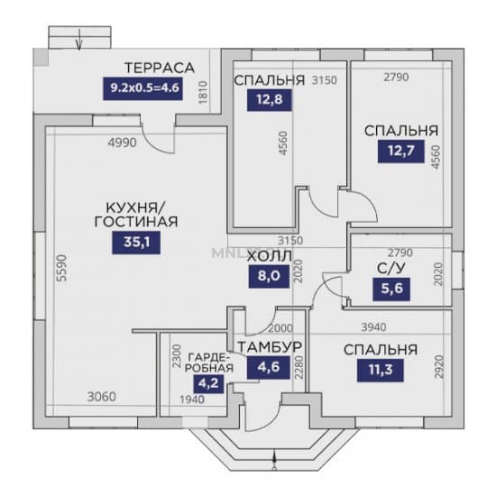 Планировка: Дом 98.9 м² в Краснодаре в КП Крепость