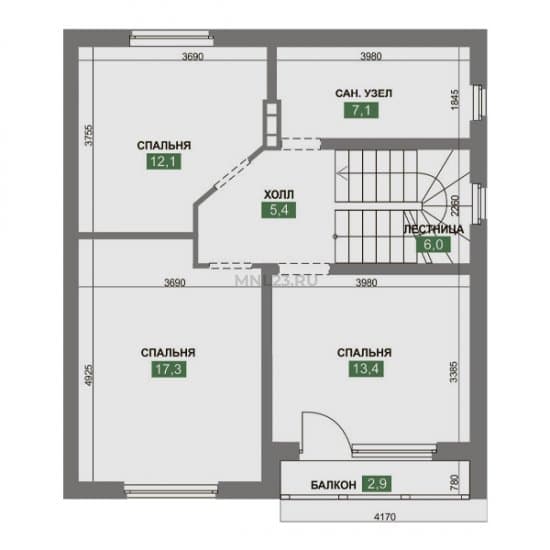 Планировка: Дом 127.5 м² в Краснодаре в КП Leto, этаж 2