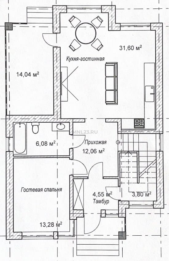 Планировка: Дом 150 м² в Краснодаре в КП Парковый, этаж 1