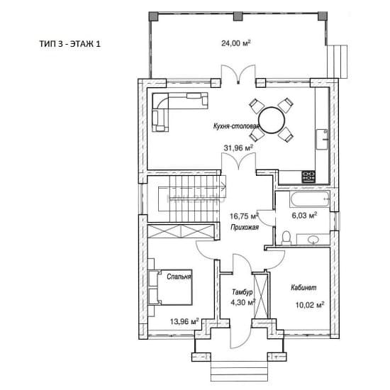 Планировка: Дом 160 м² в Краснодаре в КП Парковый, этаж 1
