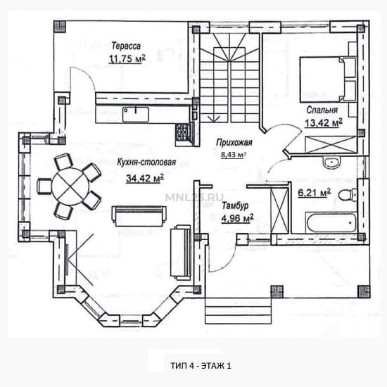Планировка: Дом 155 м² в Краснодаре в КП Парковый, этаж 1