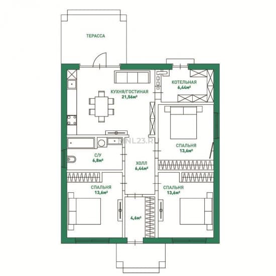 Планировка: Дом 86,44 м² в Краснодаре в КП Семья