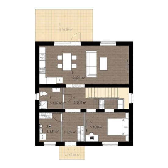 Планировка: Дом 134,1 м² в Краснодаре в КП Родной берег, этаж 1