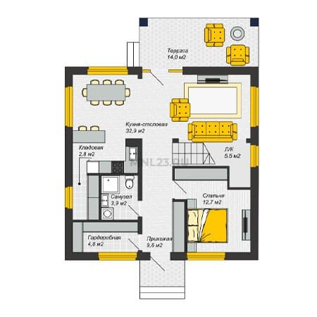 Планировка: Дом 145 м² в Краснодаре в КП Солнечный, этаж 1