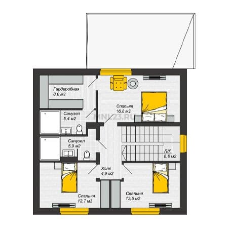 Планировка: Дом 145 м² в Краснодаре в КП Солнечный, этаж 2