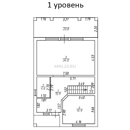 Планировка: Дом 177 м2 в Краснодаре в КП Южный квартал, этаж 1