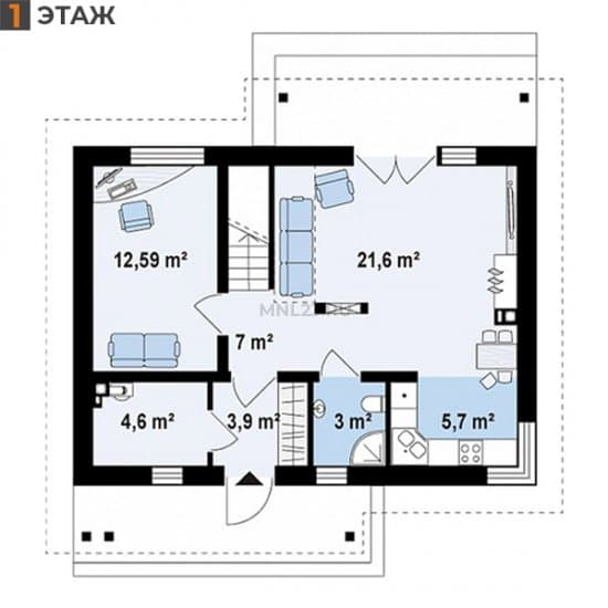 Планировка: Дом 111.5 м² в Краснодаре в КП Испания, этаж 1