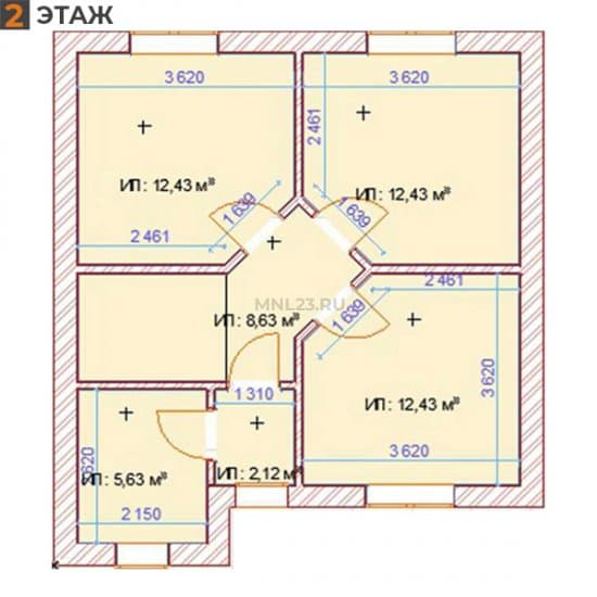 Планировка: Дом 115 м² тип Б в Краснодаре в КП Виктория, этаж 2