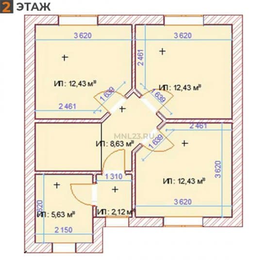 Планировка: Дом 115 м² тип А в Краснодаре в КП Виктория, этаж 2