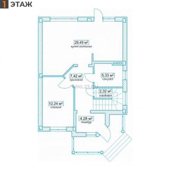 Планировка: Дом 115 м² в Краснодаре в КП Вилланова, этаж 1