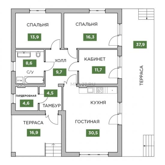 Планировка: Дом 116.1 м² в Краснодаре в КП Трава