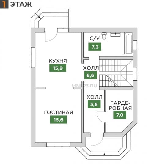 Планировка: Дом 119.4 м² в Краснодаре в КП Новый, этаж 1