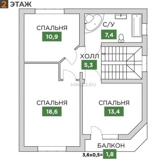 Планировка: Дом 119.4 м² в Краснодаре в КП Новый, этаж 2