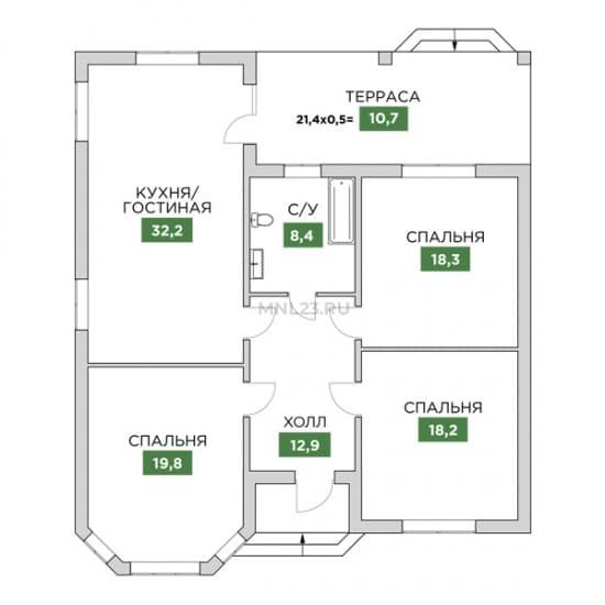 Планировка: Дом 120.5 м² в Краснодаре в КП Новый