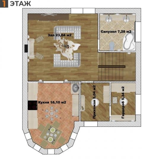 Планировка: Дом 120 м² в Краснодаре в КП Адмиралтейский, этаж 1