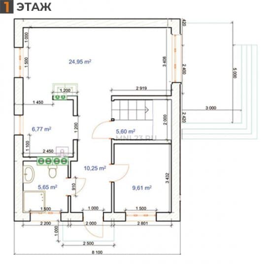 Планировка: Дом 120 м² тип Б в Краснодаре в КП Виктория, этаж 1