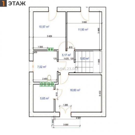 Планировка: Дом 120 м² тип Б в Краснодаре в КП Виктория Престиж, этаж 1