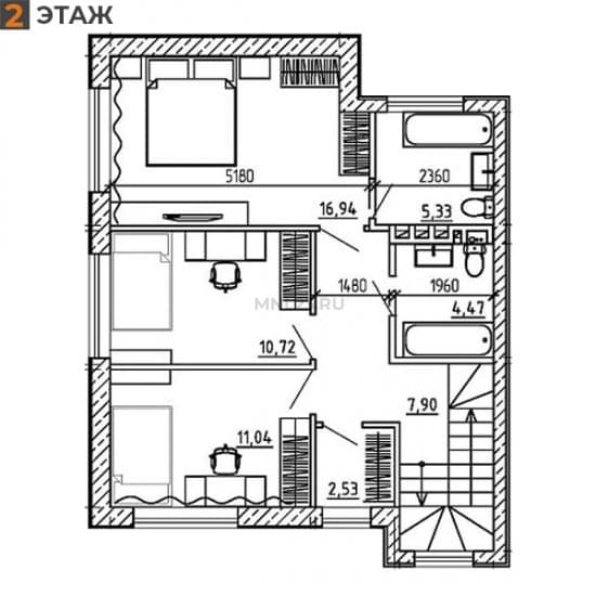 Планировка: Дом 121.94 м² в Краснодаре в КП Близкий, этаж 2