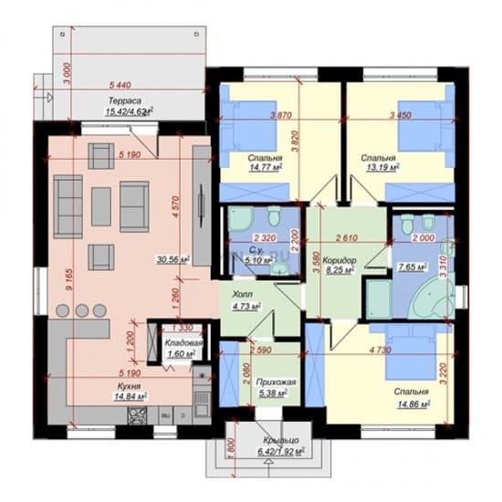 Планировка: Дом 127.47 м² в Краснодаре в КП Зеленый