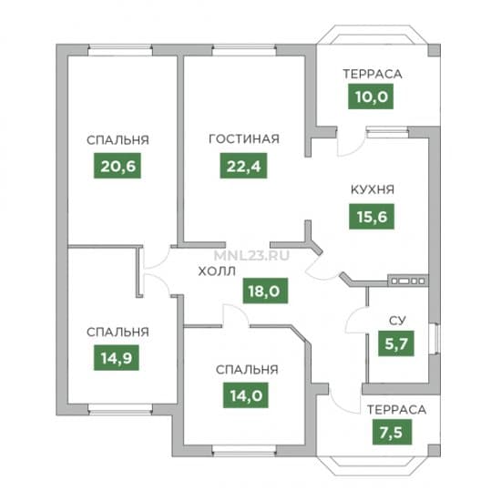 Планировка: Дом 131.2 м² в Краснодаре в КП Новый