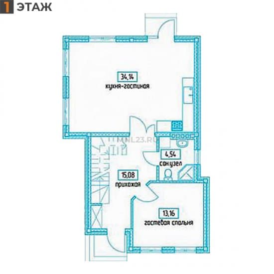 Планировка: Дом 128 м² в Краснодаре в КП Вилланова, этаж 1