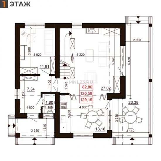 Планировка: Дом 129.19 м² в Краснодаре в КП Испания, этаж 1
