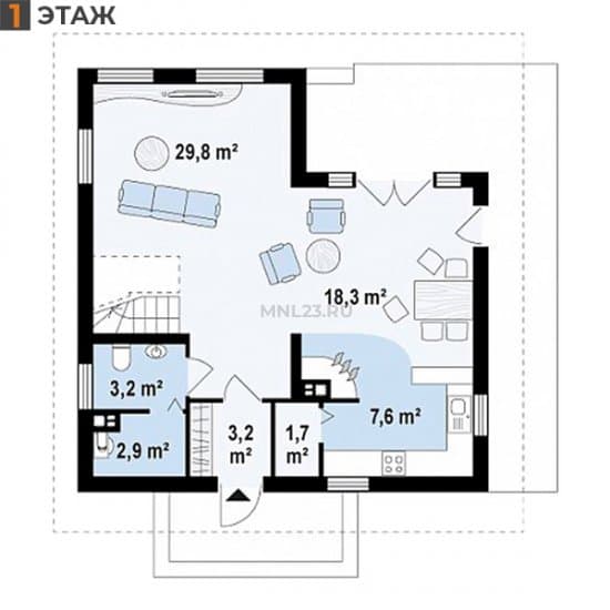 Планировка: Дом 130.2 м² в Краснодаре в КП Испания, этаж 1