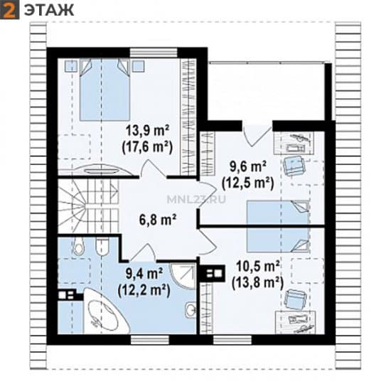 Планировка: Дом 130.2 м² в Краснодаре в КП Испания, этаж 2