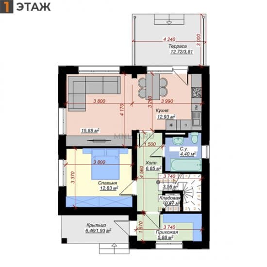 Планировка: Дом 131.87 м² в Краснодаре в КП Зеленый, этаж 1