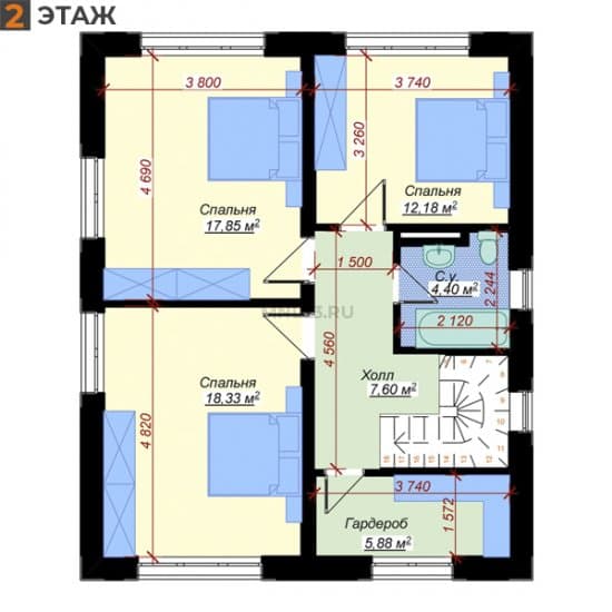 Планировка: Дом 131.87 м² в Краснодаре в КП Зеленый, этаж 2