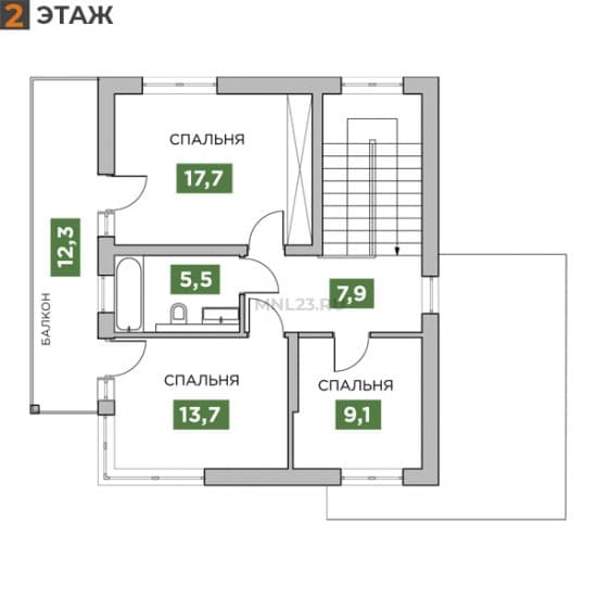 Планировка: Дом 133 м² в Краснодаре в КП Трава, этаж 2