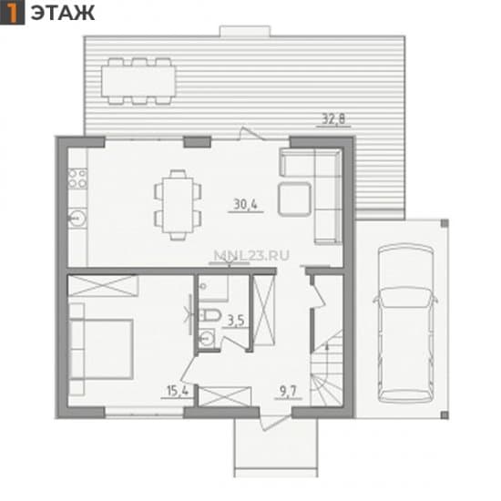 Планировка: Дом 138.2 м² в Краснодаре в КП Николино Парк, этаж 1