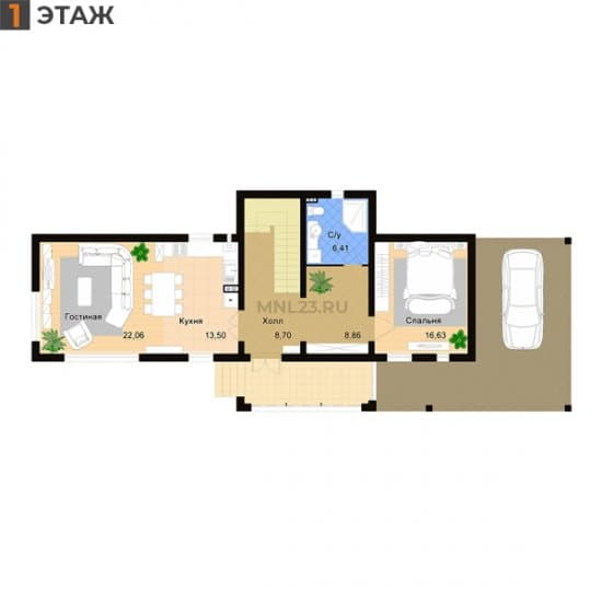 Планировка: Дом 140.54 м² в Краснодаре в КП Италия, этаж 1