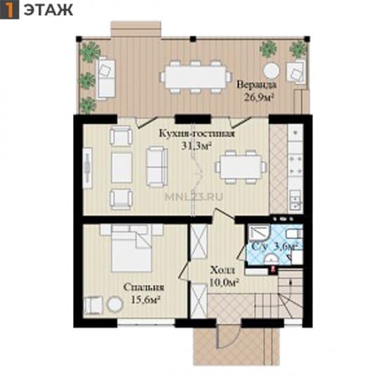 Планировка: Дом 146.7 м² в Краснодаре в КП Николино Парк, этаж 1