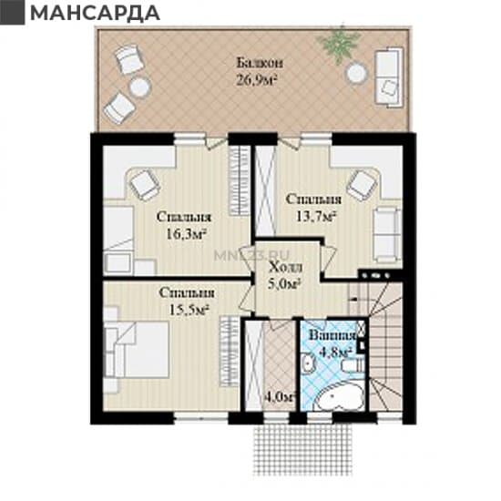 Планировка: Дом 146.7 м² в Краснодаре в КП Николино Парк, этаж 2