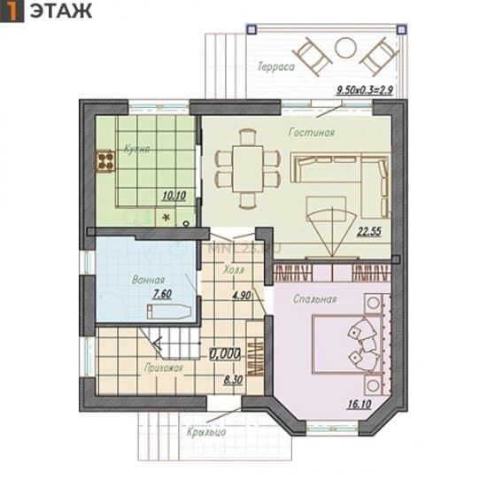 Планировка: Дом 146.85 м² в Краснодаре в КП Лазурный Берег, этаж 1