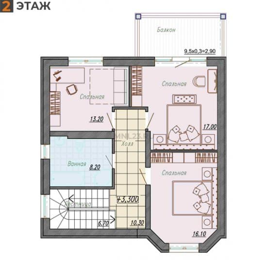 Планировка: Дом 147 м² в Краснодаре в КП Лазурный Берег, этаж 2