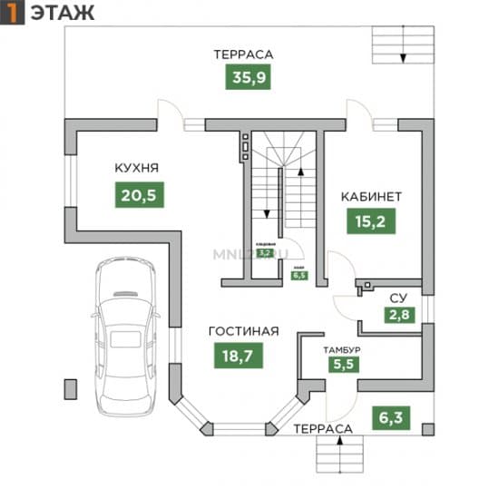 Планировка: Дом 148.7 м² в Краснодаре в КП Трава, этаж 1