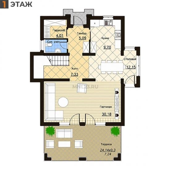 Планировка: Дом 150.81 м² в Краснодаре в КП Италия, этаж 1