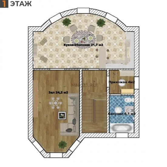 Планировка: Дом 150 м² в Краснодаре в КП Адмиралтейский, этаж 1