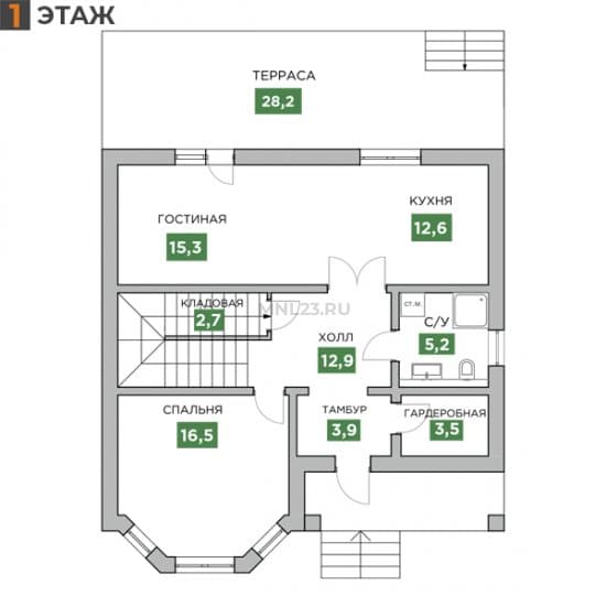 Планировка: Дом 151.7 м² в Краснодаре в КП Трава, этаж 1