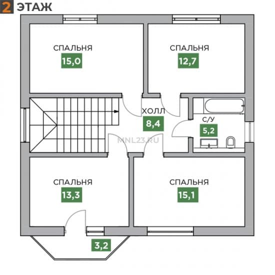 Планировка: Дом 151.7 м² в Краснодаре в КП Трава, этаж 2