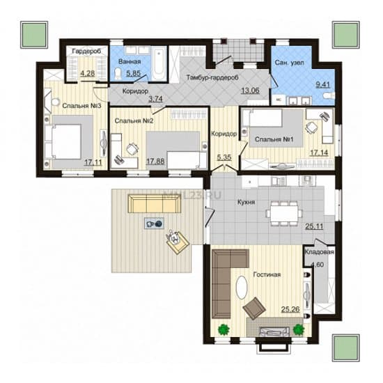 Планировка: Дом 155.09 м² в Краснодаре в КП Италия